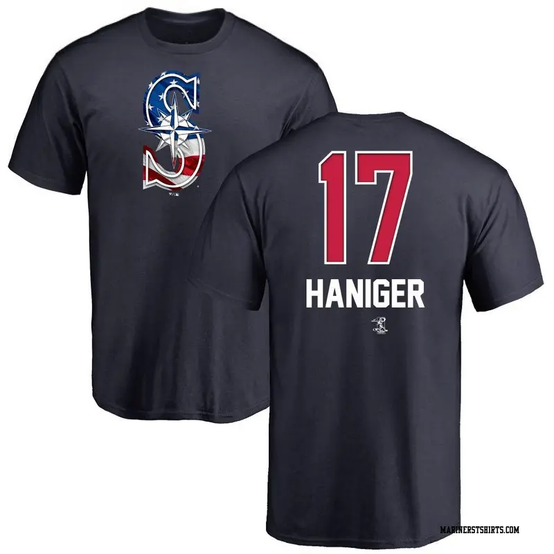 Men's Seattle Mariners ＃17 Mitch Haniger Navy Name and Number Banner Wave T-Shirt
