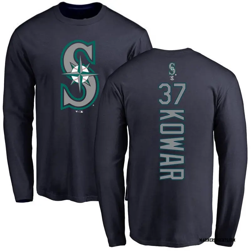 Men's Seattle Mariners ＃37 Jackson Kowar Navy Backer Long Sleeve T-Shirt