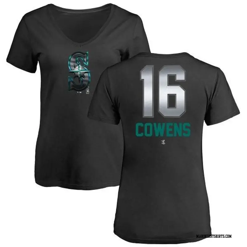 Women's Seattle Mariners ＃16 Al Cowens Black Branded Midnight Mascot V-Neck T-Shirt