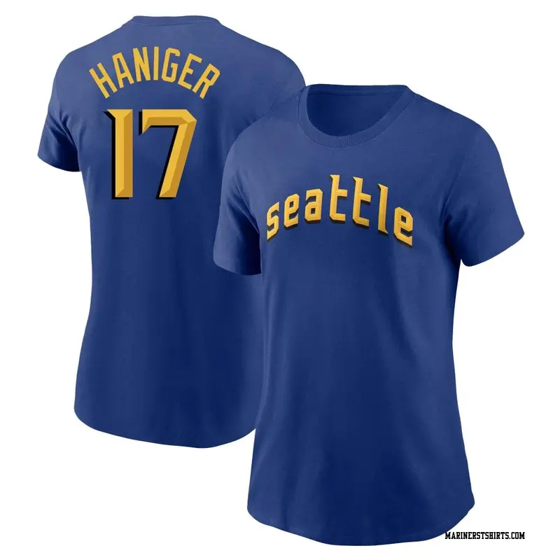 Women's Seattle Mariners ＃17 Mitch Haniger Royal 2023 City Connect Name & Number T-Shirt