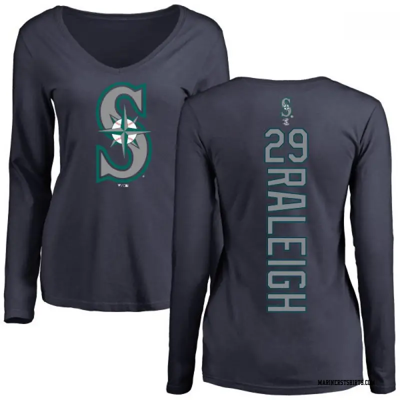 Women's Seattle Mariners ＃29 Cal Raleigh Navy Backer Slim Fit Long Sleeve T-Shirt