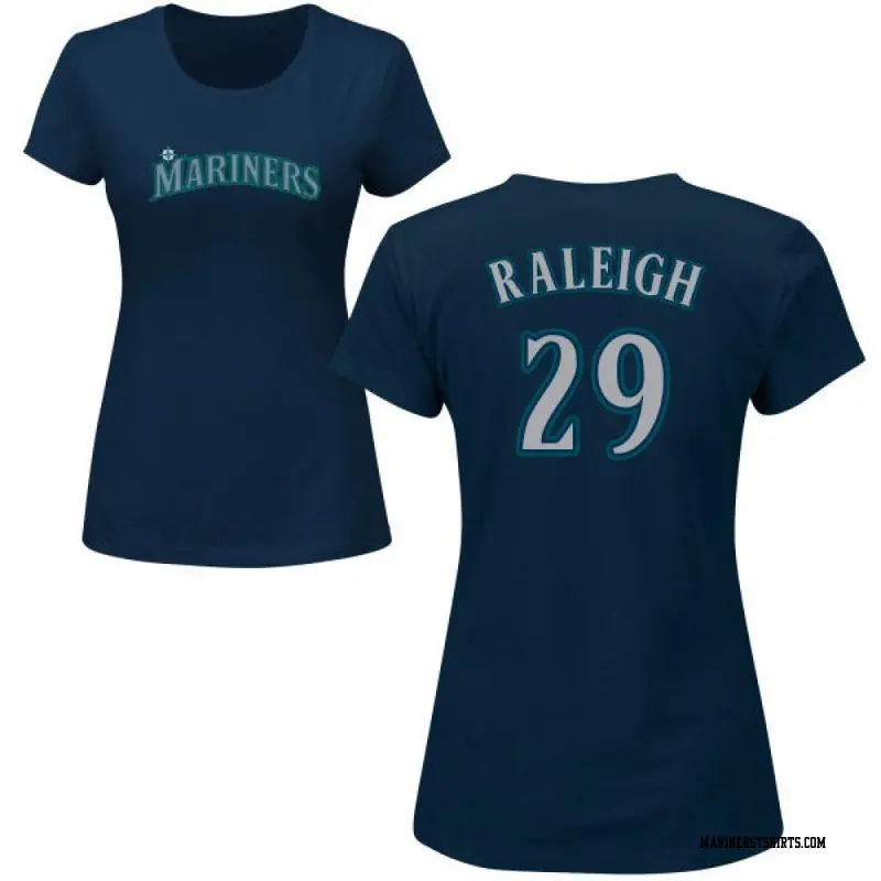 Women's Seattle Mariners ＃29 Cal Raleigh Navy Roster Name & Number T-Shirt