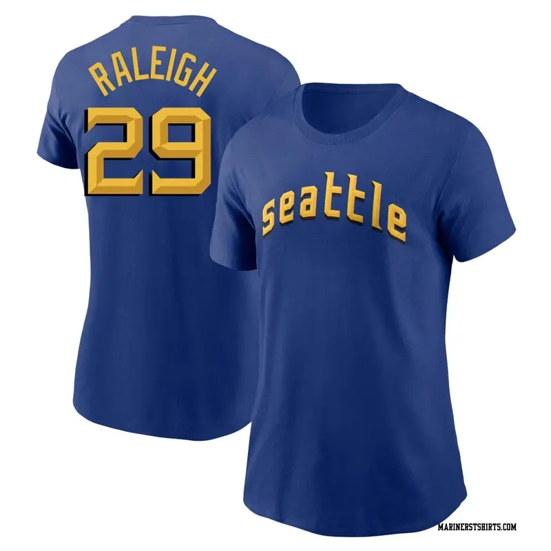 Women's Seattle Mariners ＃29 Cal Raleigh Royal 2023 City Connect Name & Number T-Shirt