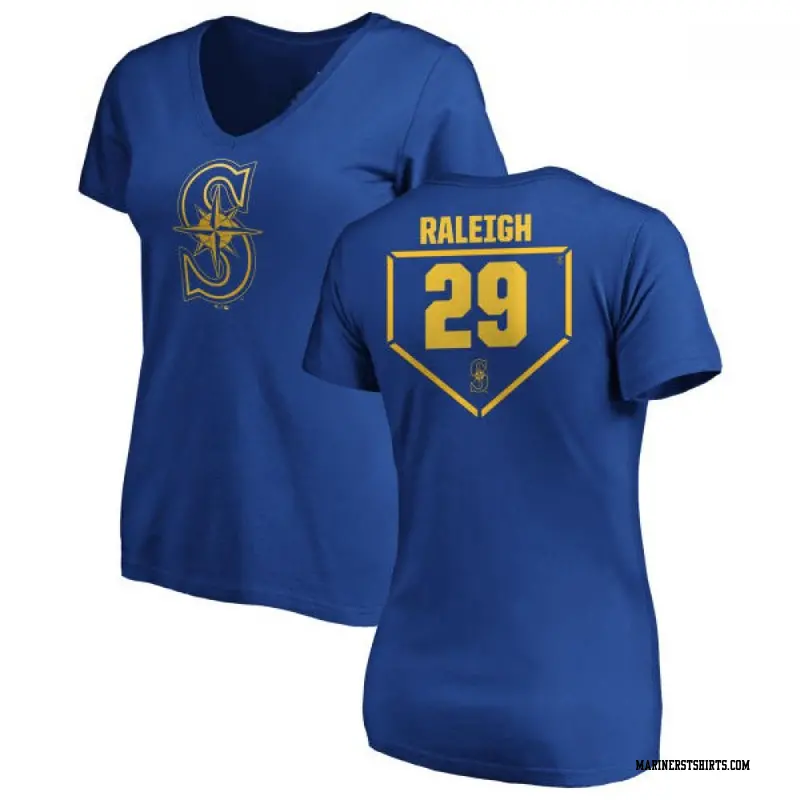 Women's Seattle Mariners ＃29 Cal Raleigh Royal Branded RBI Slim Fit V-Neck T-Shirt