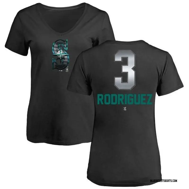 Women's Seattle Mariners ＃3 Alex Rodriguez Black Branded Midnight Mascot V-Neck T-Shirt
