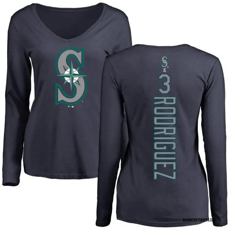 Women's Seattle Mariners ＃3 Alex Rodriguez Navy Backer Slim Fit Long Sleeve T-Shirt