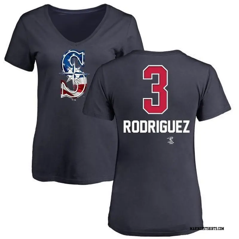 Women's Seattle Mariners ＃3 Alex Rodriguez Navy Branded Name and Number Banner Wave V-Neck T-Shirt
