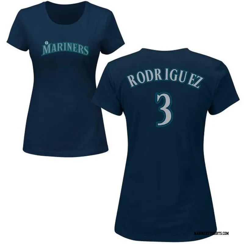 Women's Seattle Mariners ＃3 Alex Rodriguez Navy Roster Name & Number T-Shirt