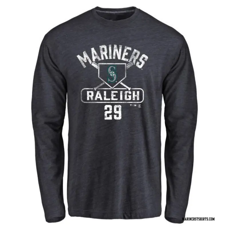 Youth Seattle Mariners ＃29 Cal Raleigh Navy Branded Base Runner Long Sleeve T-Shirt